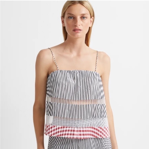 NWT Club Monaco Sunburst Tank Chemise Accordion Pleat Sheer Red White Gray M - Picture 15 of 15